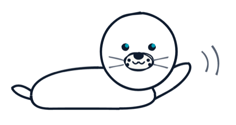 Rón, the Seal mascot, waving