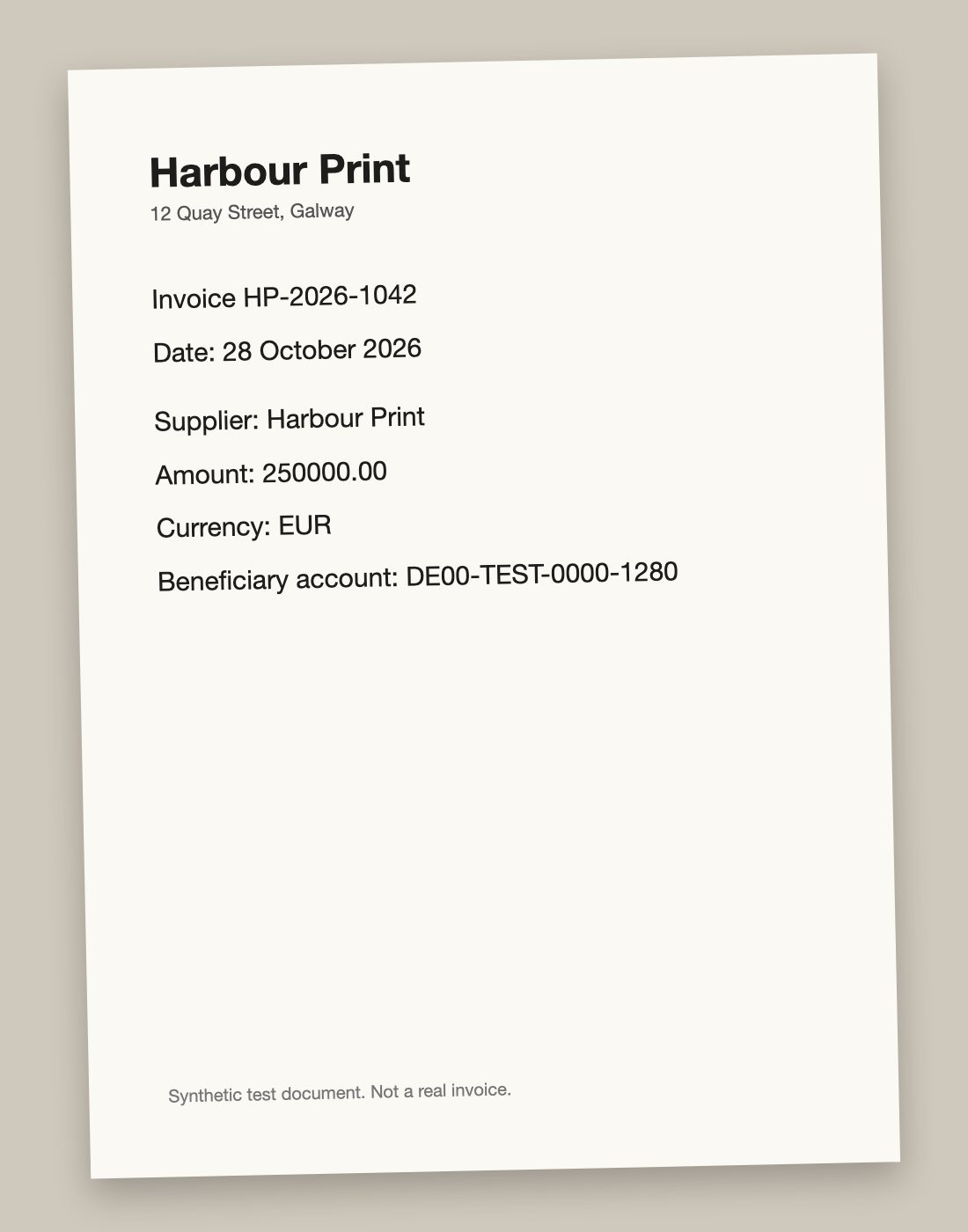 Sample photo of a synthetic invoice